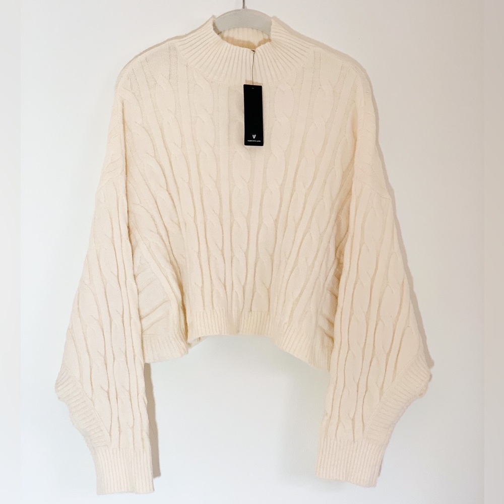 Lulus Ivory Cropped Cable Knit Sweater | Size M